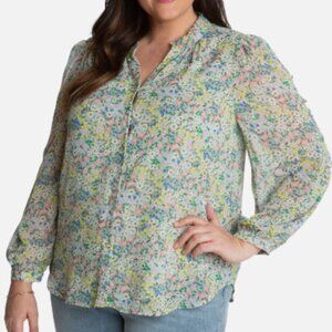 ADYSON PARKER Jadeite Floral Ruffle Sleeve Button Front Blouse Womens XL Office